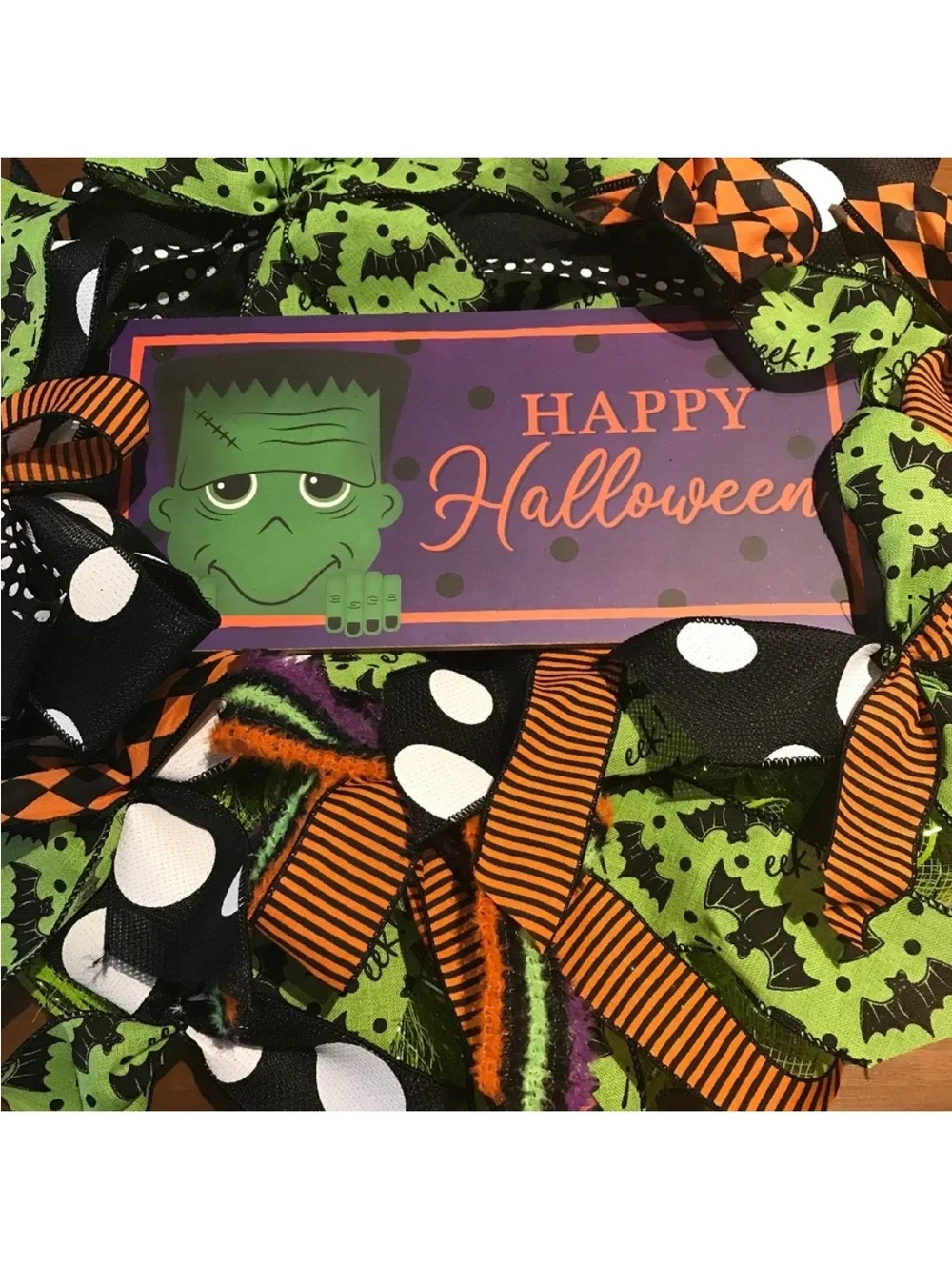 Halloween 🎃 Frankenstein Wreath Handmade Purple Green Custom Final Sale